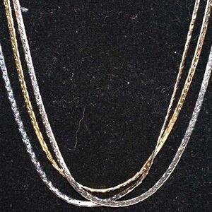 Vintage Set 3 Strand 24 inch Gold/Silver Tone Necklace w/ Post Dangle Earrings
